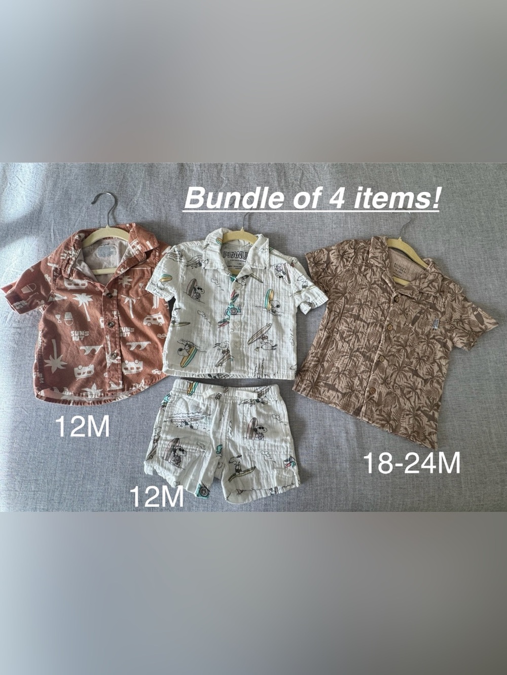 Peanuts Snoopy Surf Gauze Set + Cat & Jack Beach Button Down + Badgley Mischka